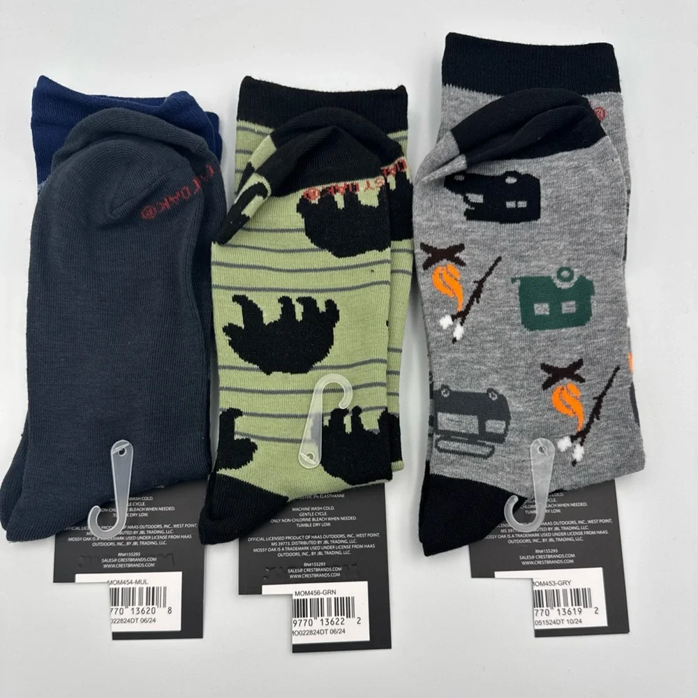 Mossy Oak 3 Pair‎ Crew Socks Camping Bear Tent Outdoors Hunting NWT 10-13